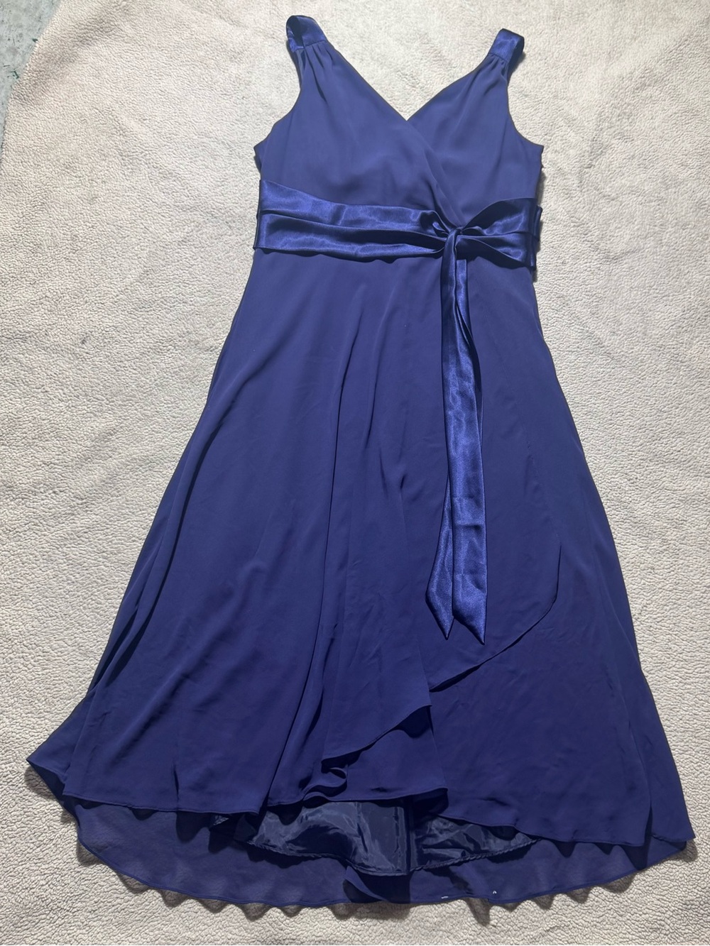 Evan Picone Dress Womens 16 Faux Wrap Navy Blue Satin Bow Sleeveless Lined